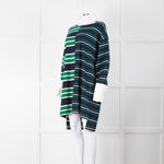 Monse Navy Green Striped Cotton Tunic Dress