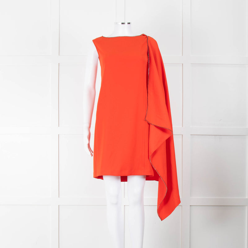 MCQ Orange Black Diamante Trim Sleeveless Cape Dress