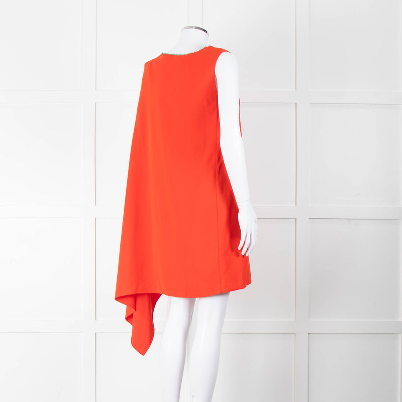 MCQ Orange Black Diamante Trim Sleeveless Cape Dress