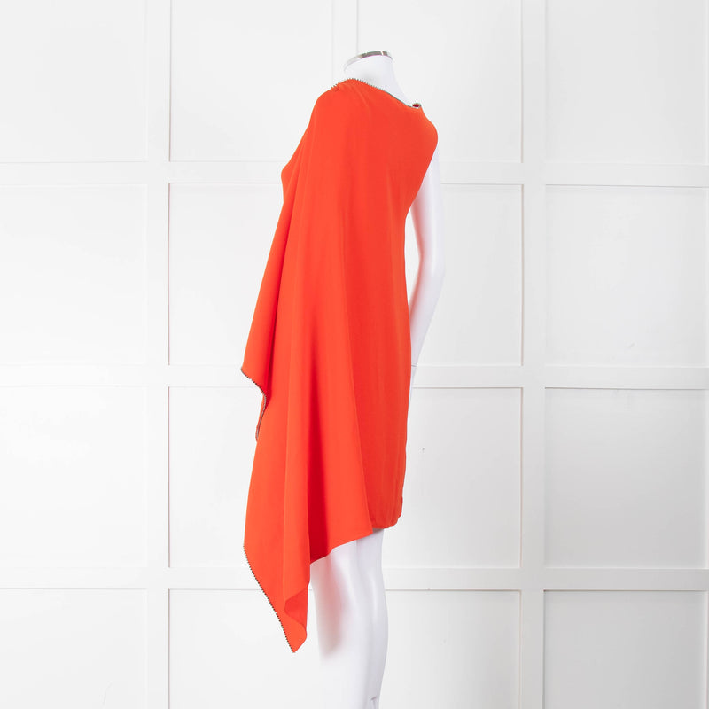 MCQ Orange Black Diamante Trim Sleeveless Cape Dress