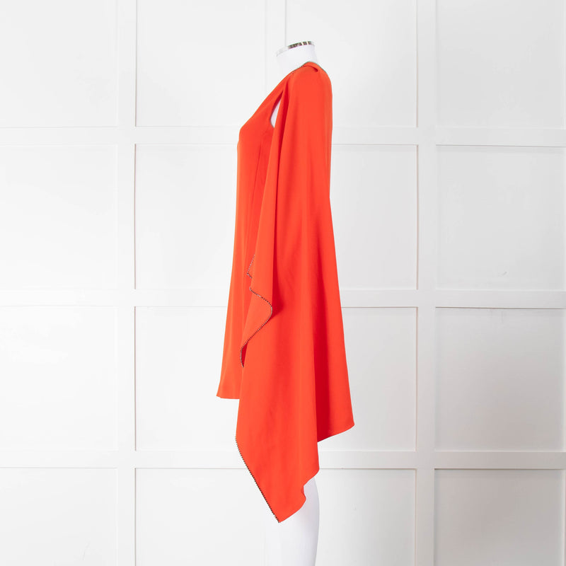 MCQ Orange Black Diamante Trim Sleeveless Cape Dress