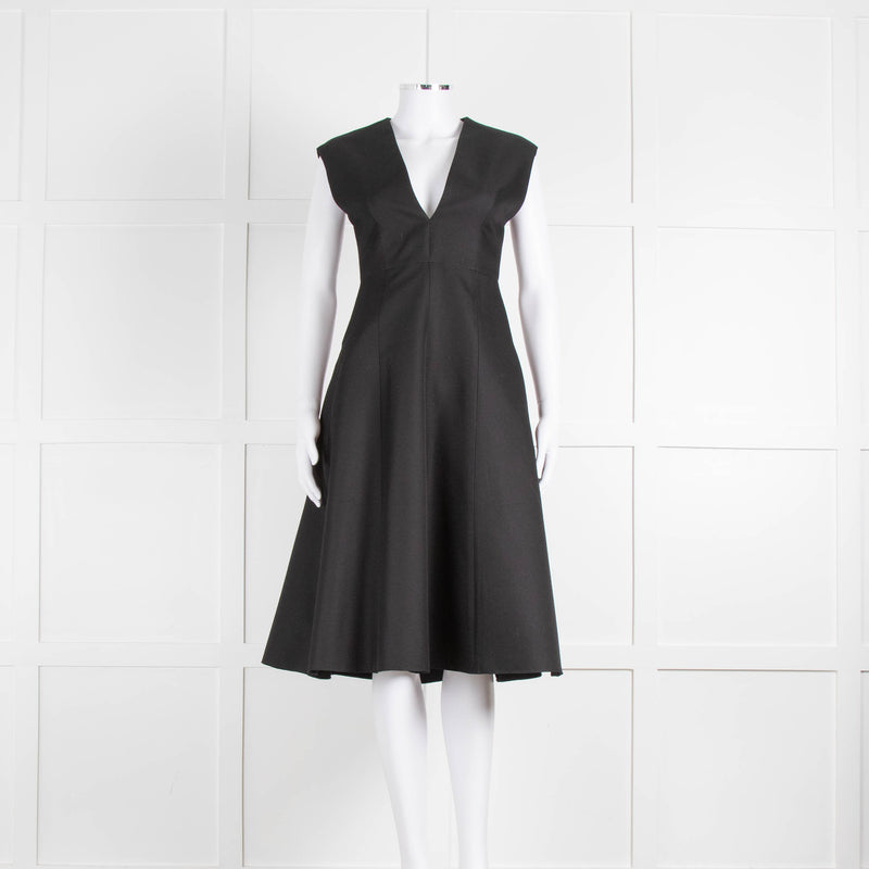 Michael Kors Collection Black Wool Silk Mix Deep V Fit & Flare Dress