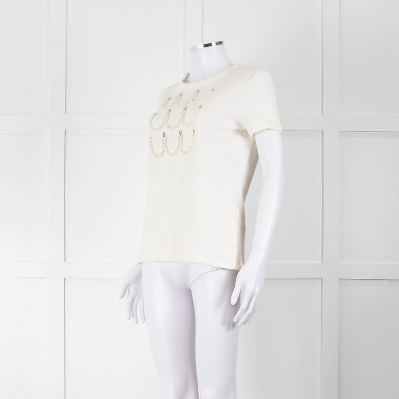 Marccain Cream Pearl Crystal Detail Top