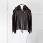 16Arlington Brown Leather Fur Collar Sabine Top