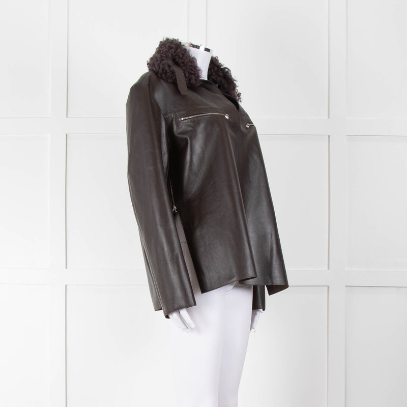 16Arlington Brown Leather Fur Collar Sabine Top