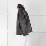 16Arlington Brown Leather Fur Collar Sabine Top