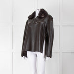 16Arlington Brown Leather Fur Collar Sabine Top