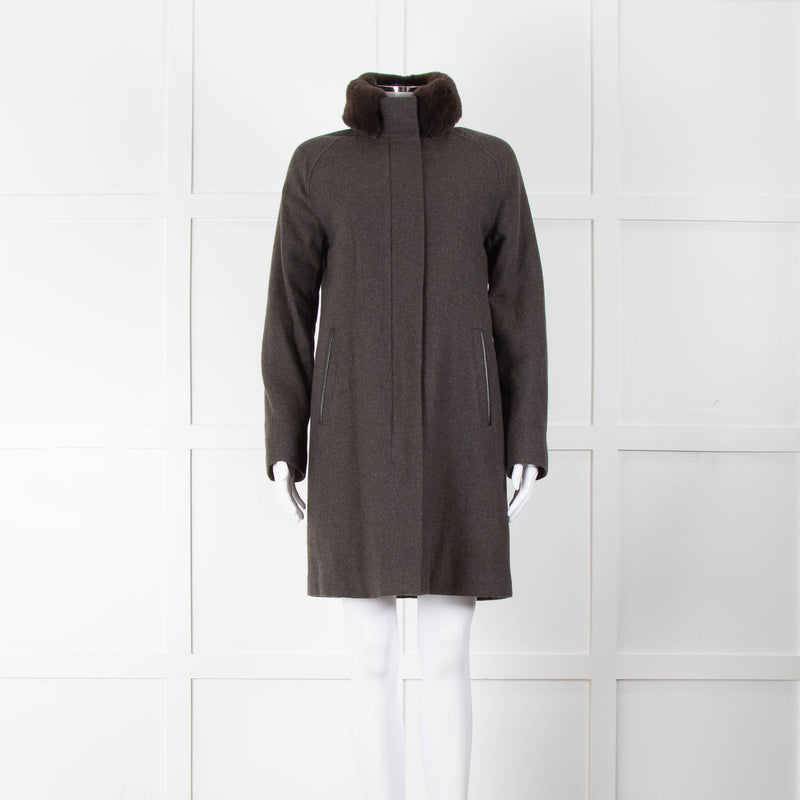 Loro Piana Brown Cashmere Fur Trim Collar Coat