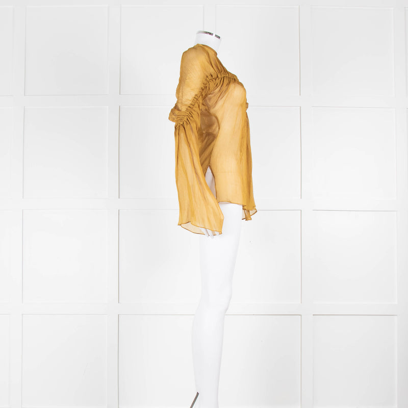 Beaufille Yellow Ochre Silk Mix Ruched Detail Top