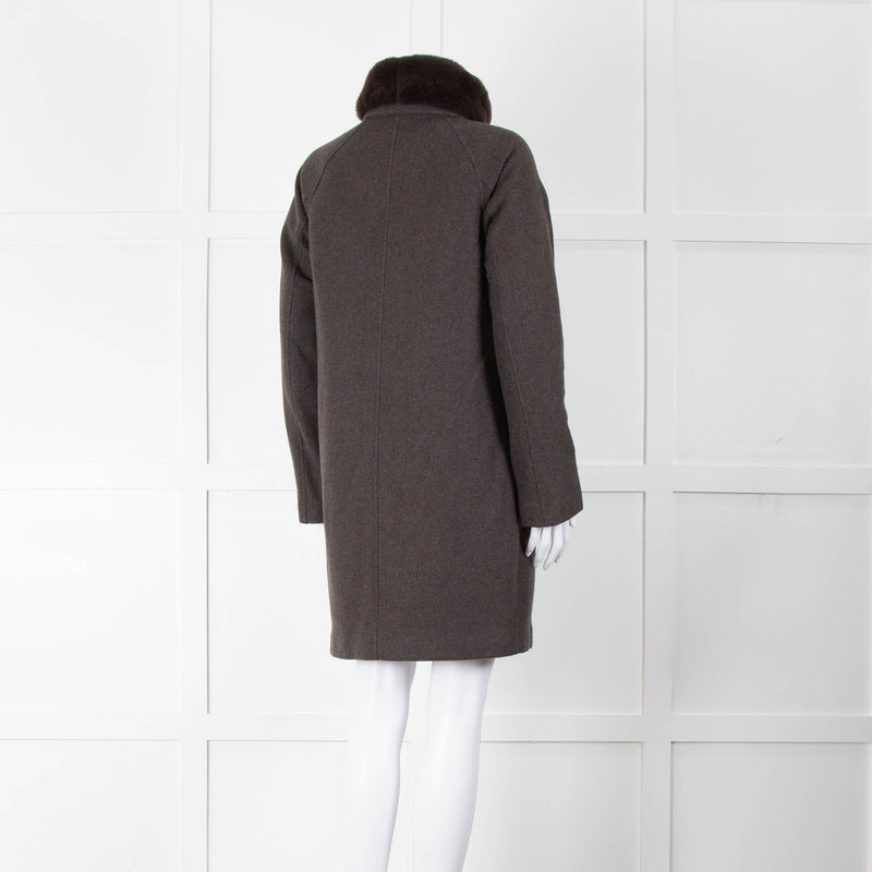 Loro Piana Brown Cashmere Fur Trim Collar Coat