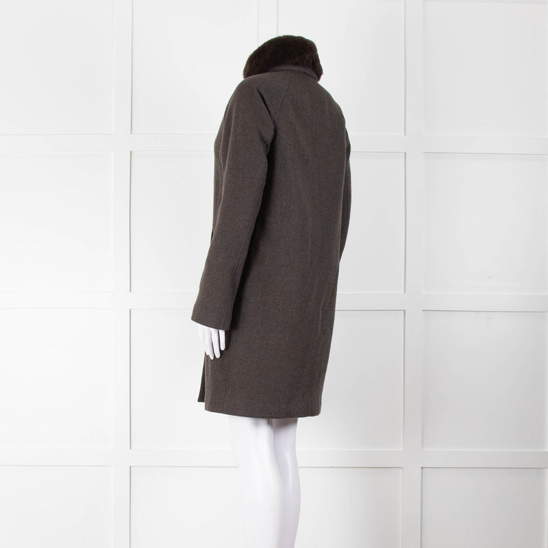 Loro Piana Brown Cashmere Fur Trim Collar Coat