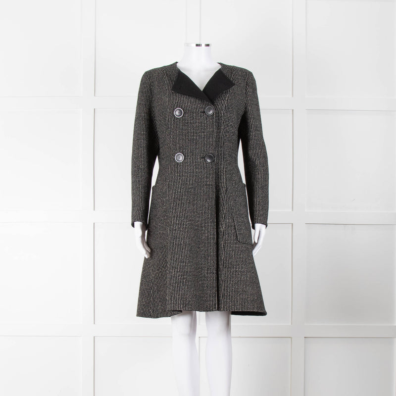 Christian Dior Black White Tweed Double Breasted Coat