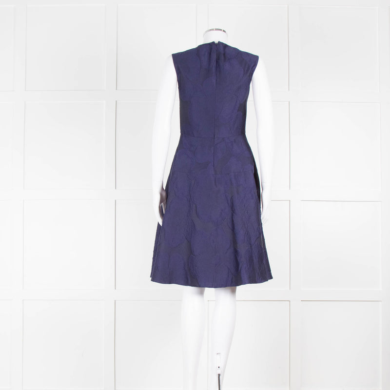 Carolina Herrera Navy Blue Jacquard Fit & Flare Dress