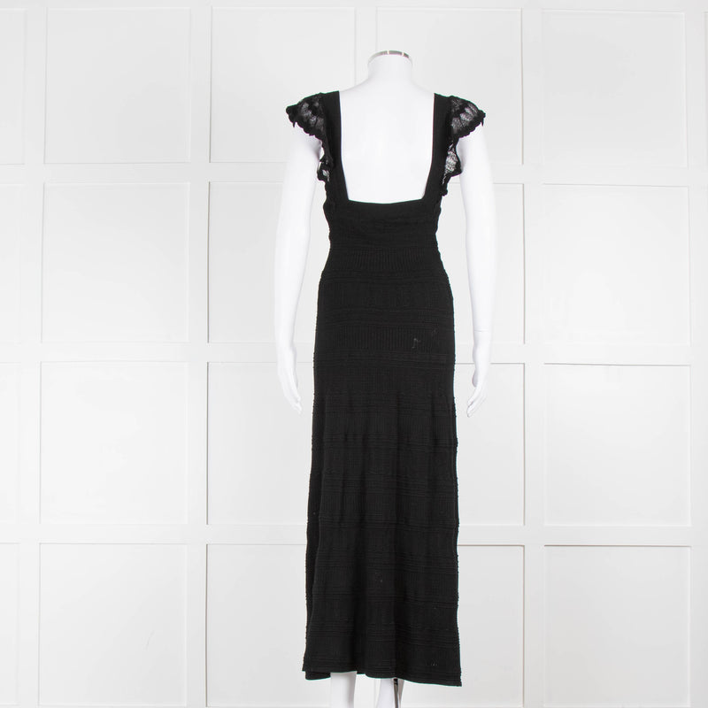 Sezane Black Knitted Frill Strap Maxi Dress