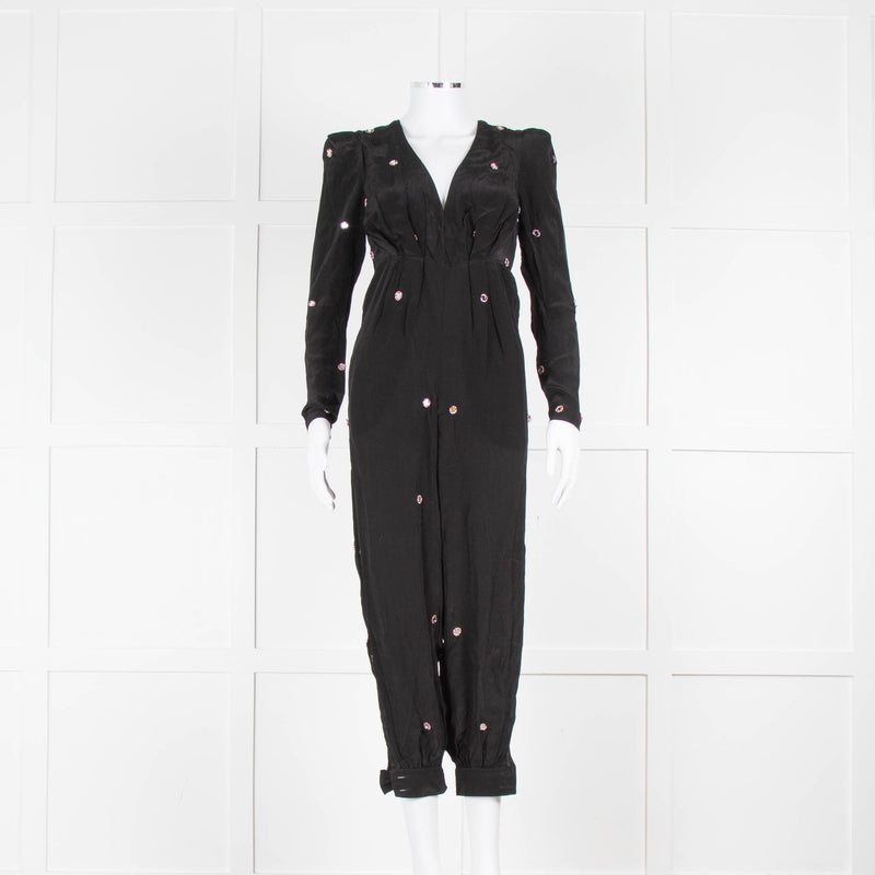 Farm Rio Black Sequin Dot V Neck Jumpsuit