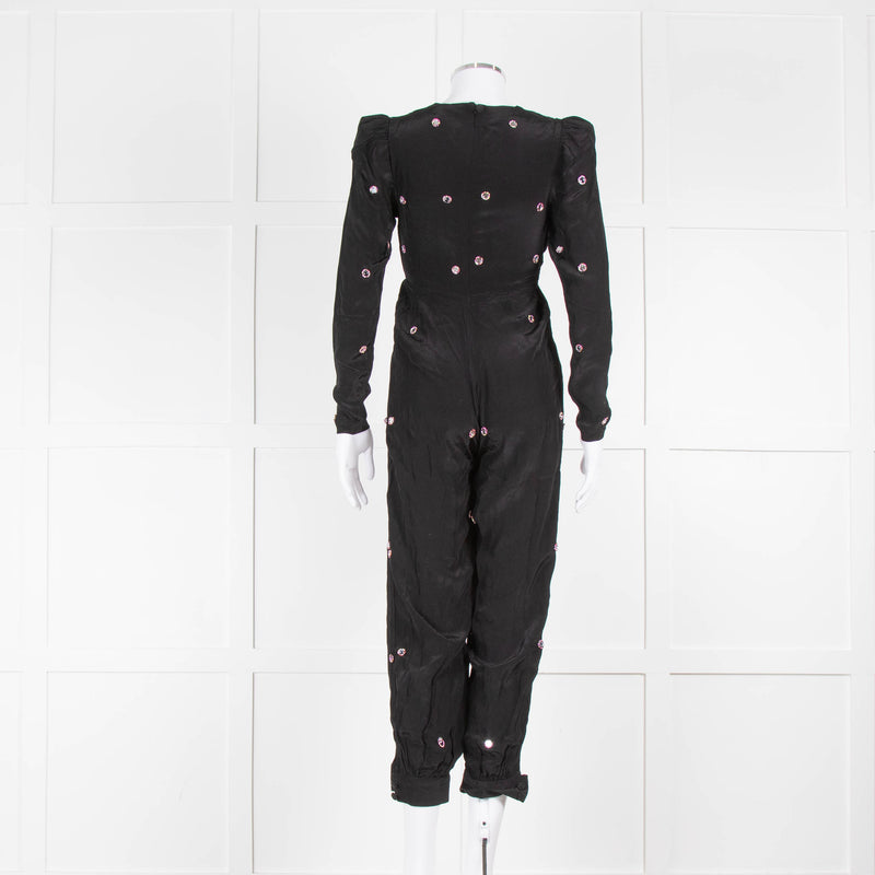 Farm Rio Black Sequin Dot V Neck Jumpsuit