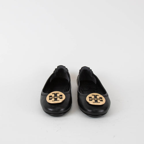 Tory Burch Black Gold Logo Minnie Flat Pumps