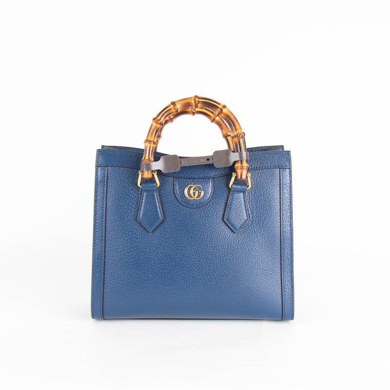 Gucci Navy Blue Diana Bamboo Detail Leather Tote Bag