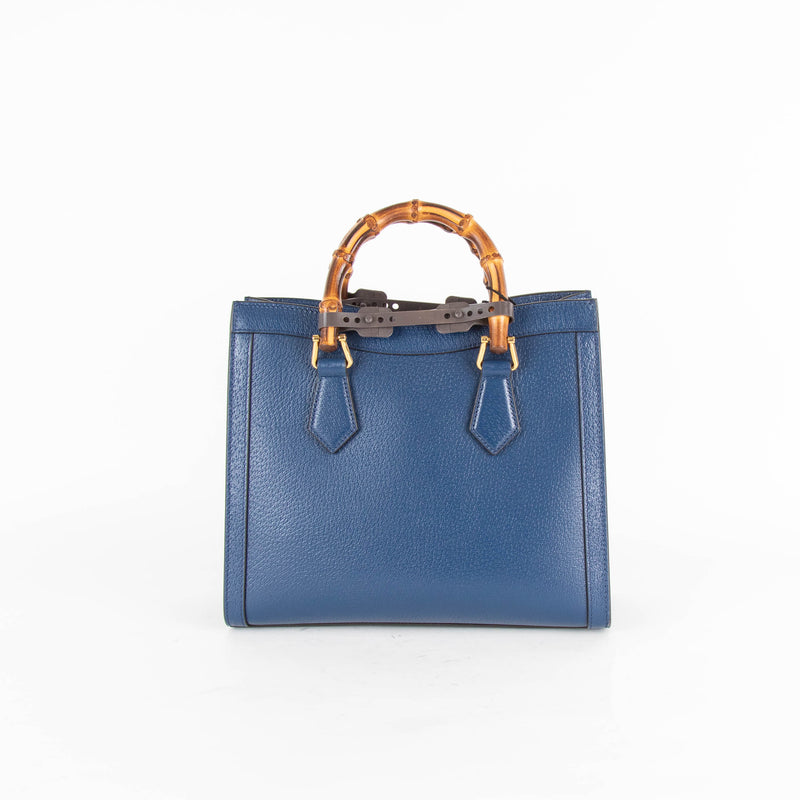 Gucci Navy Blue Diana Bamboo Detail Leather Tote Bag