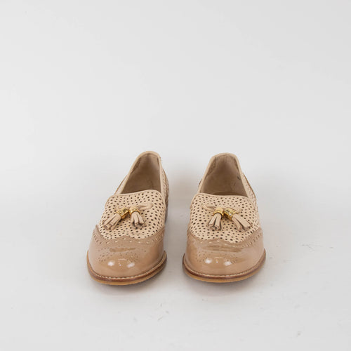 Stuart Weitzman Beige Perforated Tassel Loafers