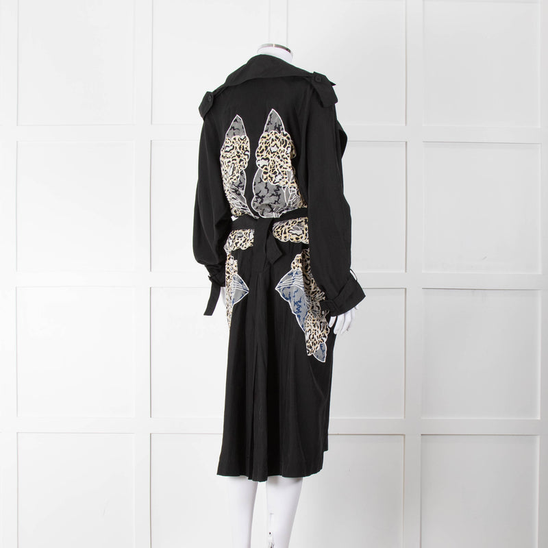 Stella McCartney Black Silk Embroided Leopard Pattern Trench Coat