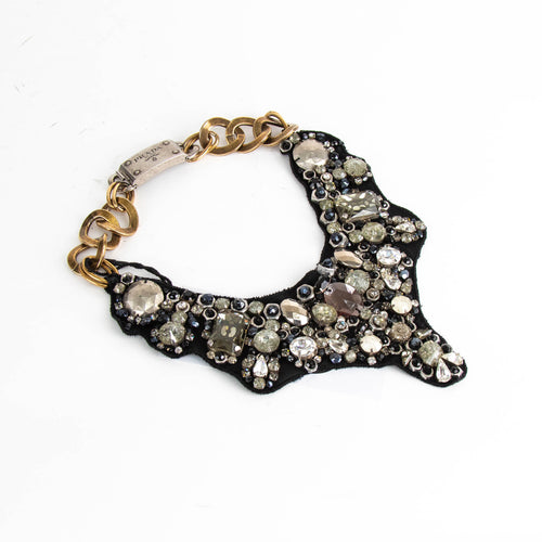 Prada Black Crystal Beads Bib Necklace