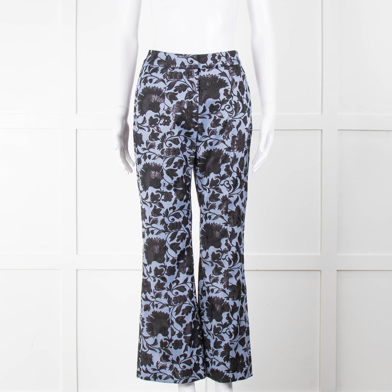 Erdem Blue Black Floral Flared Trousers