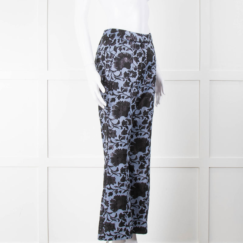 Erdem Blue Black Floral Flared Trousers