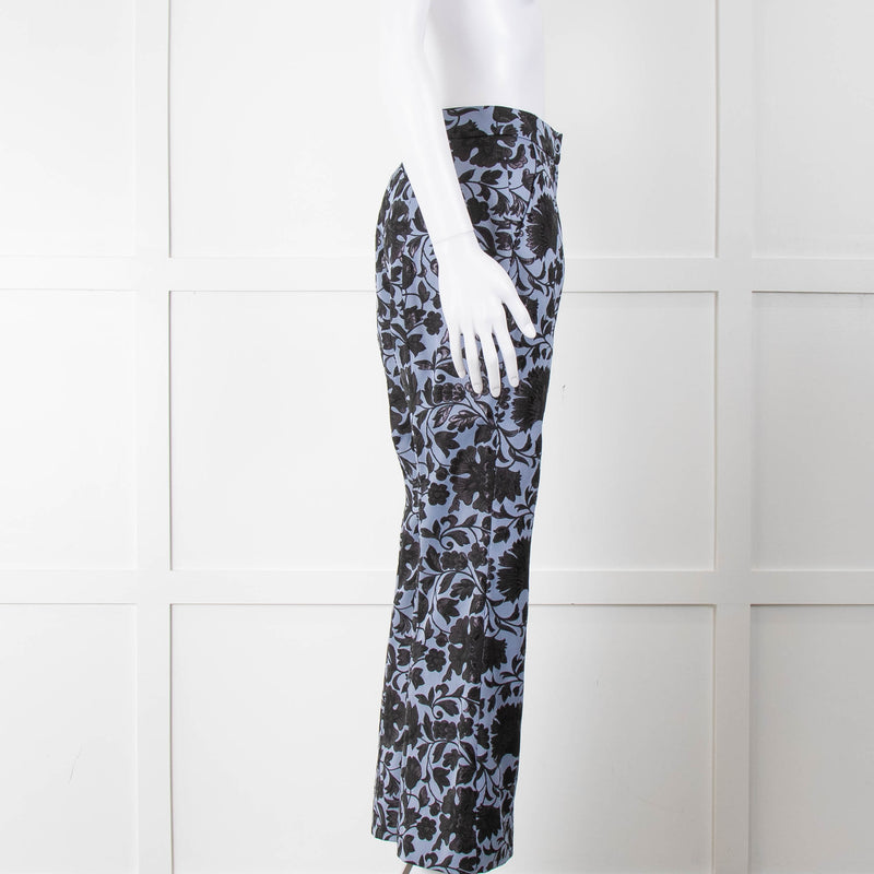 Erdem Blue Black Floral Flared Trousers