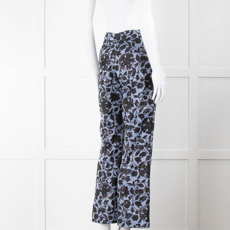 Erdem Blue Black Floral Flared Trousers