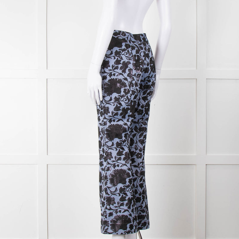 Erdem Blue Black Floral Flared Trousers