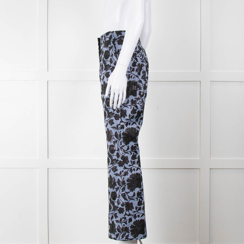 Erdem Blue Black Floral Flared Trousers