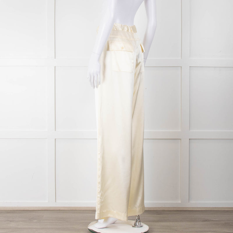 LoveShackFancy Cream Silk Combat Trousers