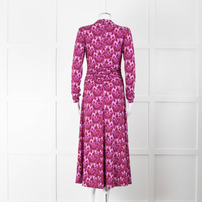 Me + Em Pink Flower Print Ruched Stretch Woven Maxi Dress