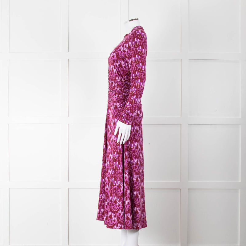 Me + Em Pink Flower Print Ruched Stretch Woven Maxi Dress