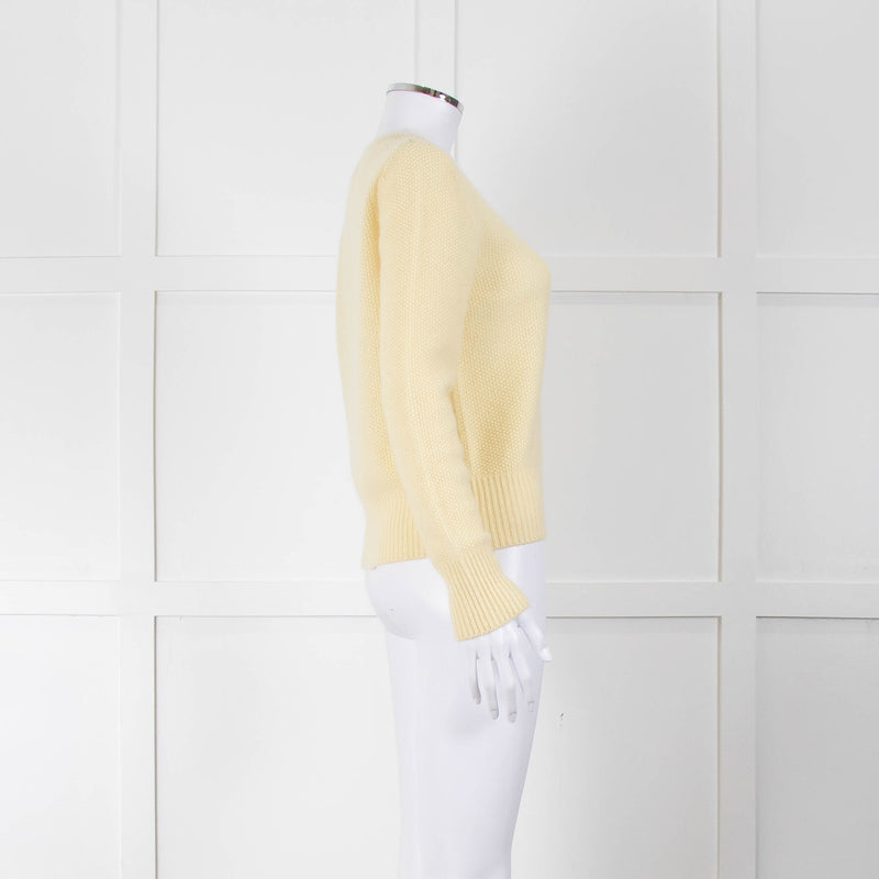 Max Mara Yellow Waffle Knit Round Neck Cashmere Jumper