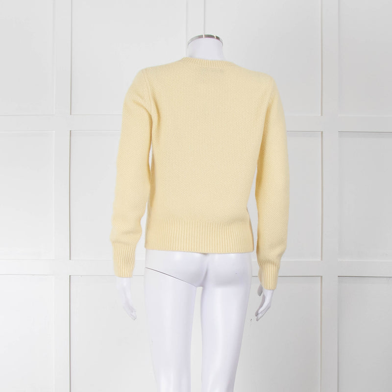 Max Mara Yellow Waffle Knit Round Neck Cashmere Jumper