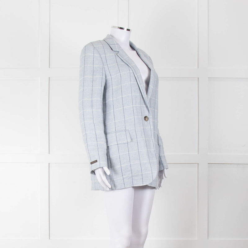 Peserico Pale Blue Check Linen Blazer