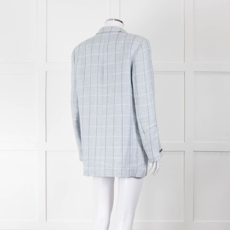 Peserico Pale Blue Check Linen Blazer