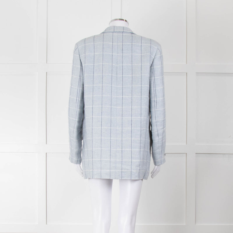 Peserico Pale Blue Check Linen Blazer