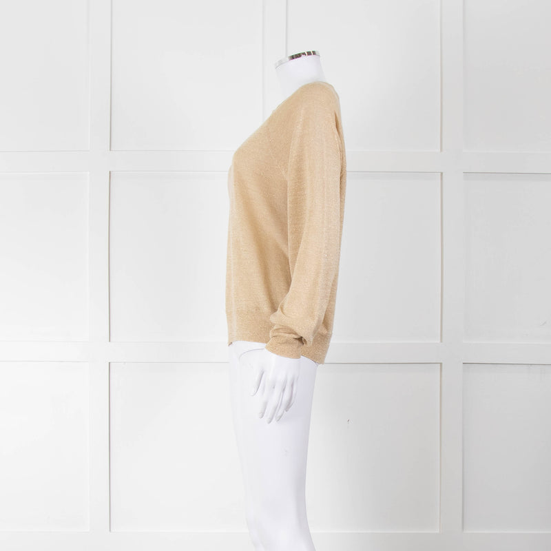 Elizabeth & James Gold Fine Knit Round Neck Jumper