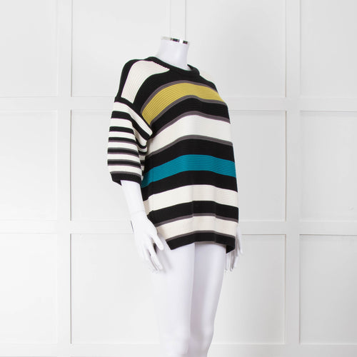 P.S Paul Smith Multi Coloured Rib Knit Striped Jumper with Short Sleeves