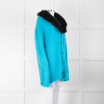 Marni Mohair Turquoise  Fuzzy Wuzzy Cardigan with Black Faux Fur Neck