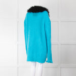 Marni Mohair Turquoise  Fuzzy Wuzzy Cardigan with Black Faux Fur Neck