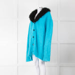 Marni Mohair Turquoise  Fuzzy Wuzzy Cardigan with Black Faux Fur Neck