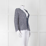 Amina Rubinacci Blue Crochet Sequin Knit Cardigan