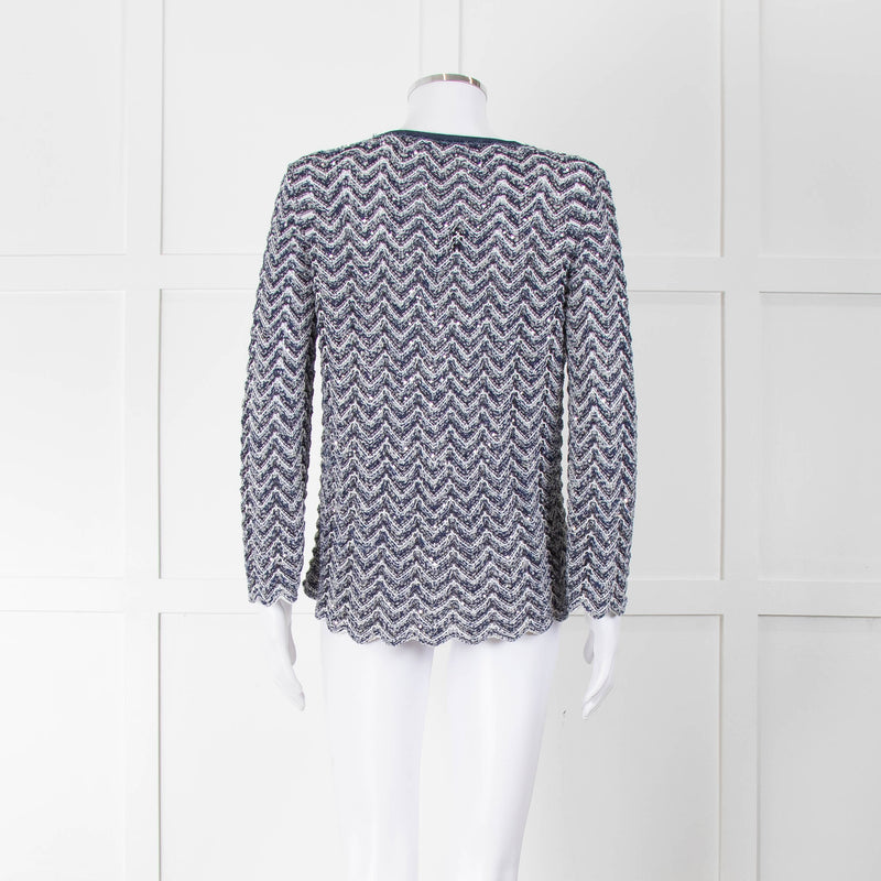 Amina Rubinacci Blue Crochet Sequin Knit Cardigan