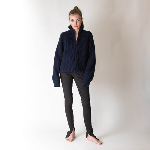 &DAUGHTER Enda Ribbed Jacket In Navy Blue