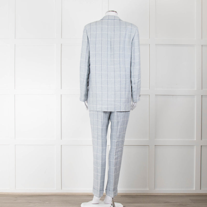 Peserico Pale Blue Check Linen Blazer