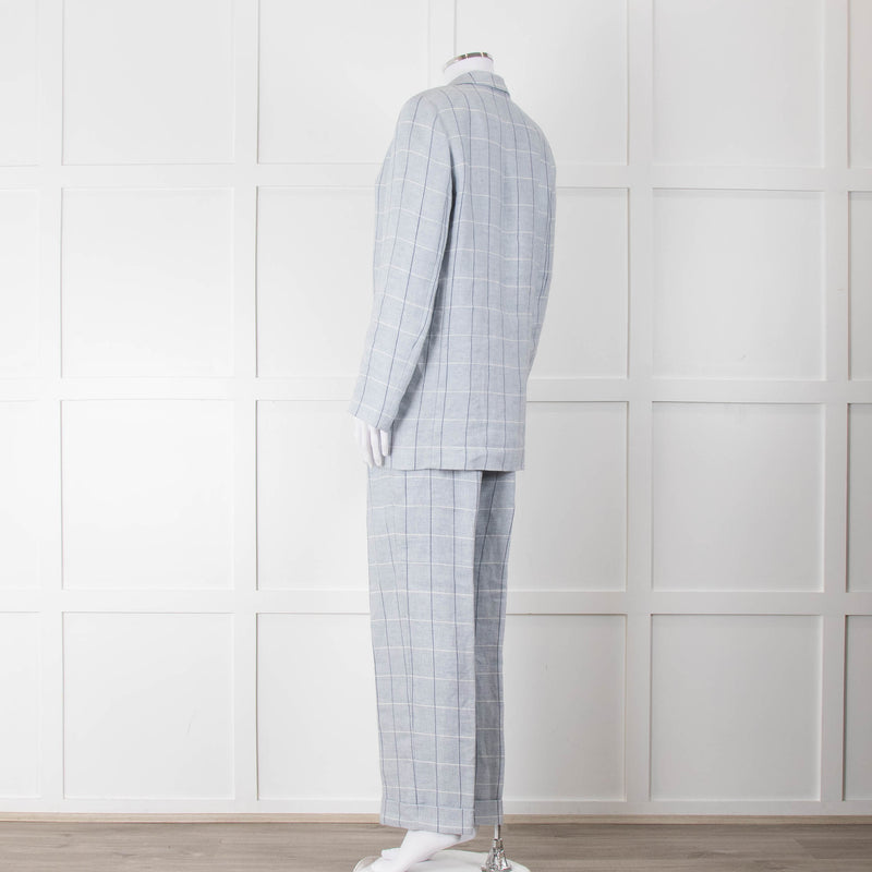 Peserico Pale Blue Check Linen Blazer